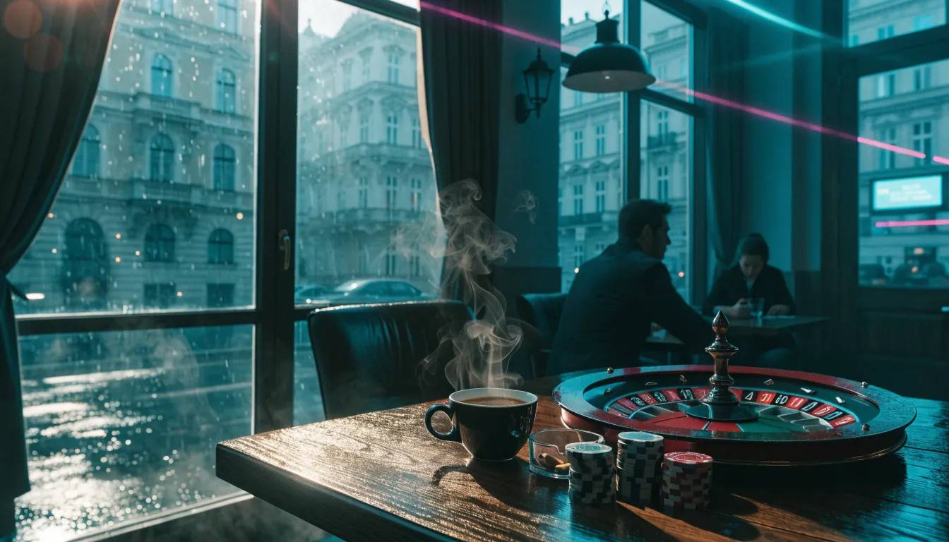 Gemütliches Wiener Café mit Roulette-Rad und Spielchips