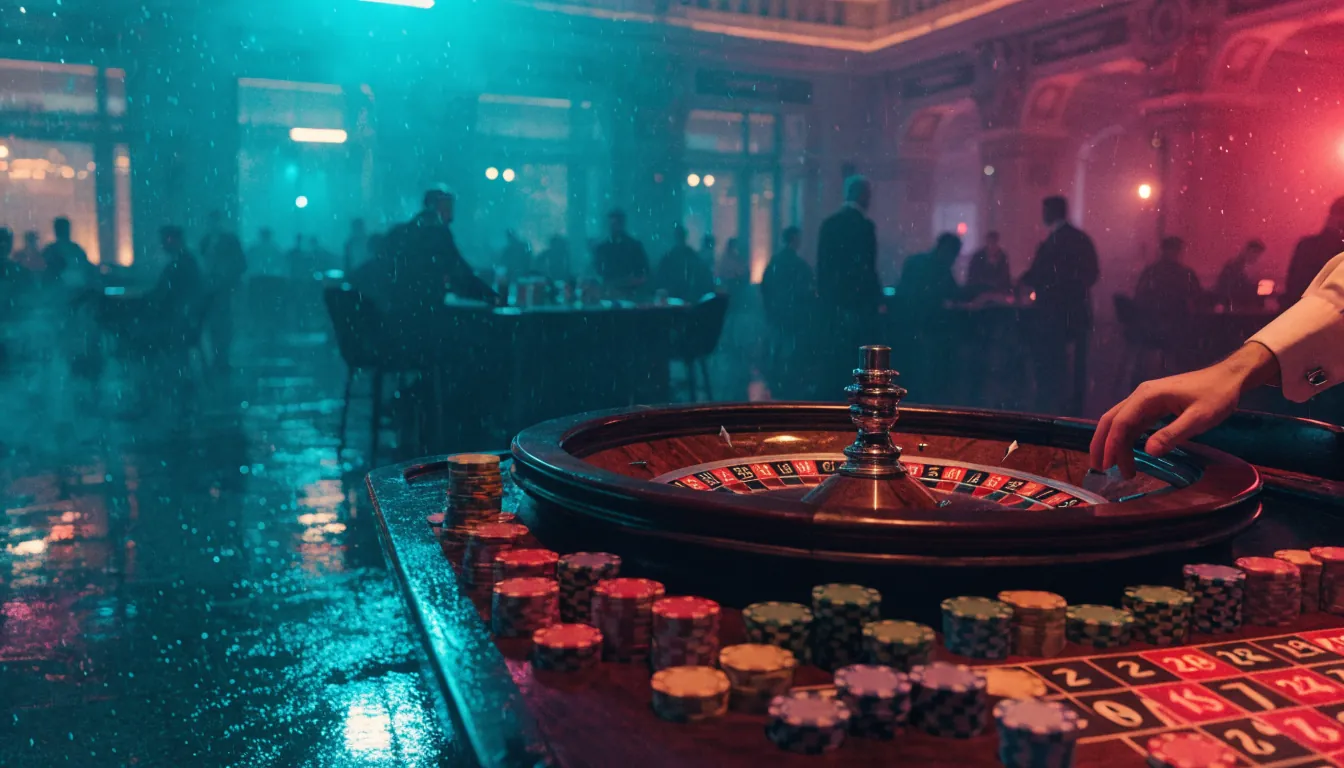Roulettetisch mit Chips in Casino
