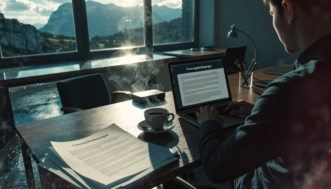 Ein helles Büro in Österreich mit Rechtsdokumenten und Laptop.